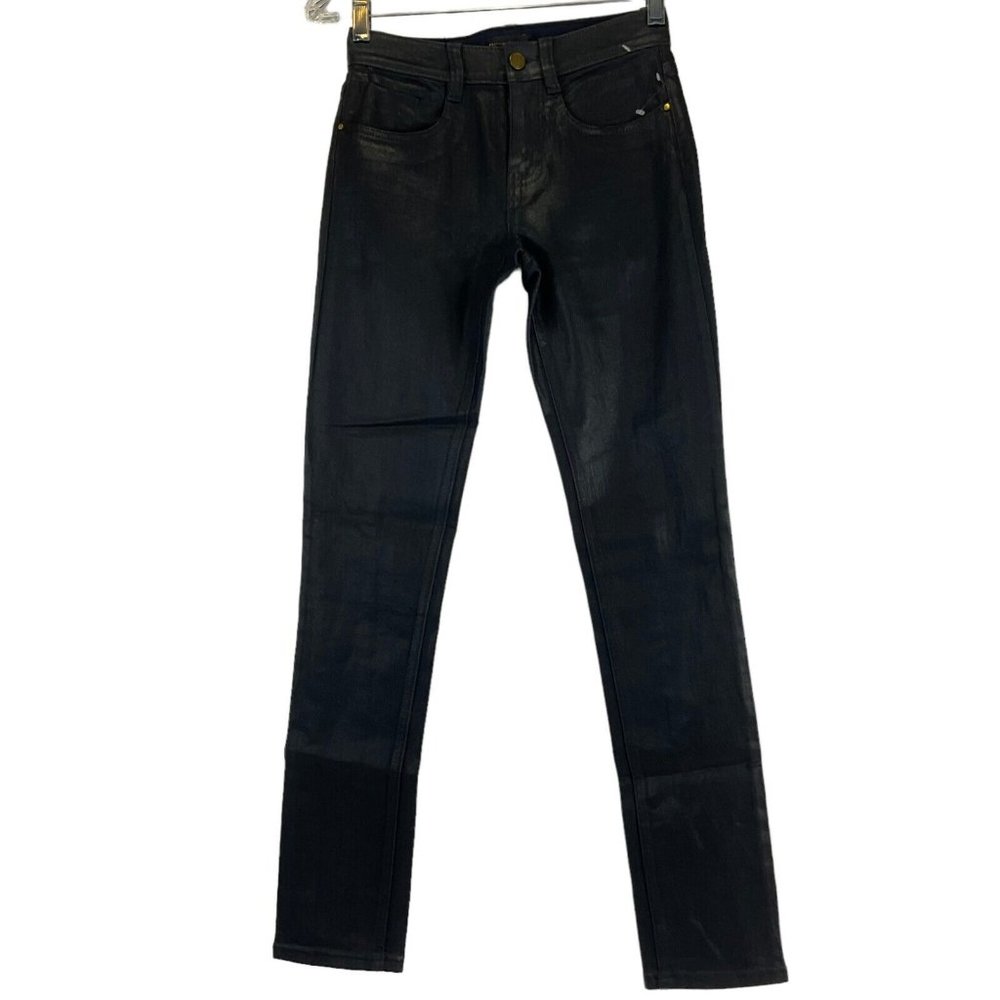 DKNY Jeans Women's Size 24 Black Skinny Mid Rise Coated Waxed Stretch $99 Nwot - Picture 1 of 14